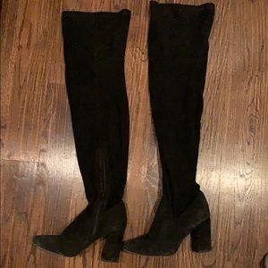 Over the knee black heeled boots